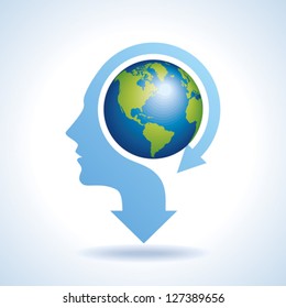 Illustration of world map in human head, vector