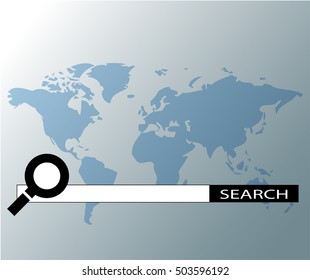 Illustration of world map with internet search bar
