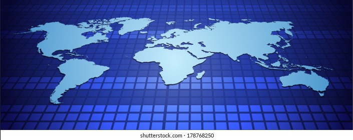 Illustration of World Map on Blue Background .Digital communication technology concept. Vector  file.