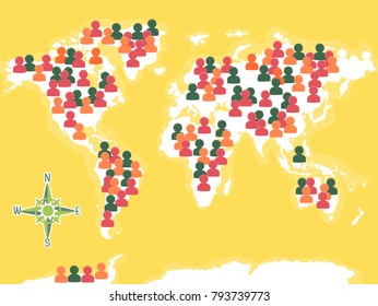 Illustration of a World Map with People Icons to Represent World Population