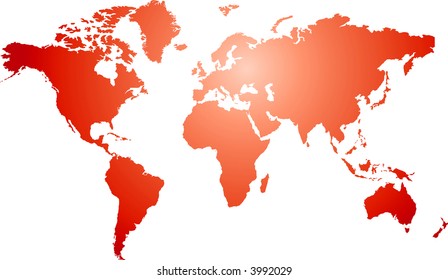 Illustration of a world map with a red and white radial gradient