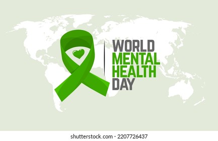 Illustration of World mental health day, with negatif space world map as a background