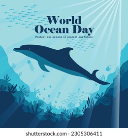 illustration world ocean day, protect nature and the environment. save the environment. vector template for card, poster, banner, flyer. vector