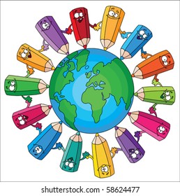 illustration of a world pencils