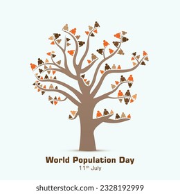 Illustration of World Population Day observed on 11th July. Tree and humans concept. Vector, illustration.