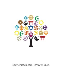 Illustration of the world religious tree, graphic design vector