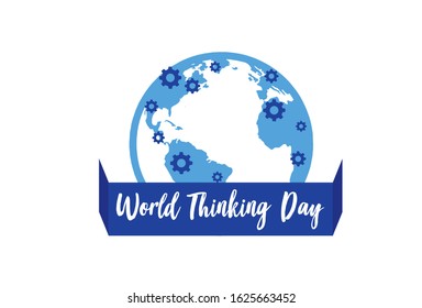 illustration World Thinking Day with hand lettering and earth, gears.