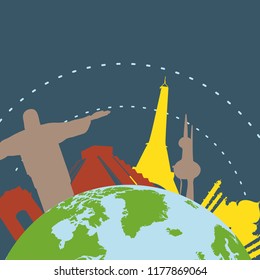Illustration Of World Tourism Day With Famous Monuments.