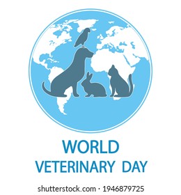 Illustration World Veterinary Day Silhouettes Pets Globe Background