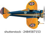 Illustration of a World War Two fighter plane in yellow and blue