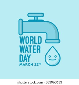 Illustration of world water day campaign that celebrated on march 22nd. A faucet and water drop as a symbol. 