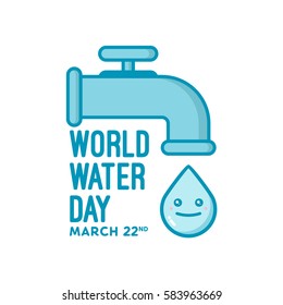 Illustration of world water day campaign that celebrated on march 22nd. A faucet and water drop as a symbol. 