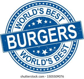 illustration of worlds best burgers blue stamp design icon