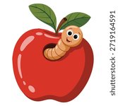 Illustration of worm in apple isolated on white background vector design element perfect for fruit health awareness pest concept or organic food themed artwork