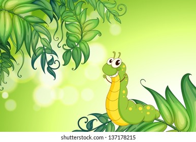 Illustration of a worm crawling at the leaves