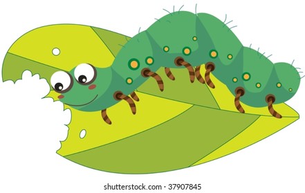 ilustración de un gusano en hojas