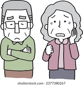 Illustration of a worried elderly couple