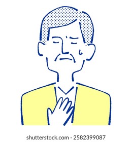 Illustration of a worried man with his hand on his chest