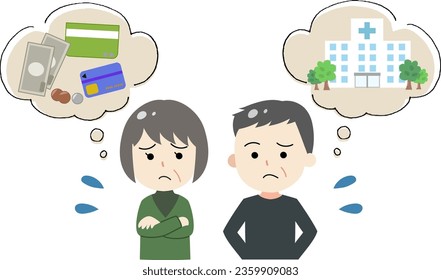 Illustration of worried men and women and speech bubbles