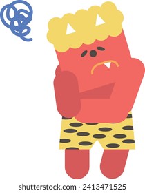 Illustration of a worried red demon