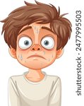 Illustration of a worried, sweating boy