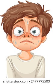 Ilustración de un chico preocupado y sudoroso