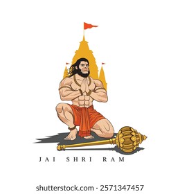 An illustration of worshiping Lord Hanuman, Vector art of Hindu religion God, A vector drawing of Ramayana character