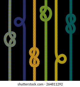 Illustration of woven ropes in various colors on black background

