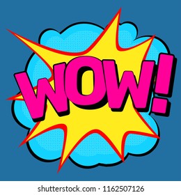 Illustration of Wow art pop art style. Pop  art illustration. Colorful background. Lettering bang boom star. Comics book balloon. Bubble icon speech phrase. Cartoon.