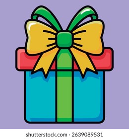 Illustration of a wrapped gift box with a green bow.