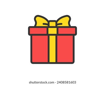 Illustration of a wrapped present box icon (color line drawing).