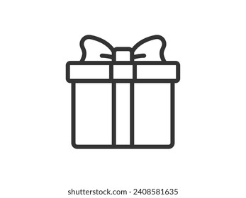 Illustration of a wrapped present box icon (line drawing).