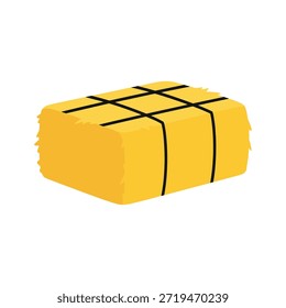 Ilustración de un paquete amarillo envuelto con rayas negras sobre un fondo blanco