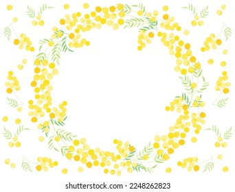 It is an illustration of a wreath of mimosa flowers.