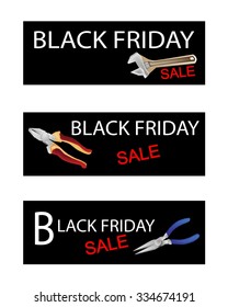 Illustration of Wrench and Pliers on Black Friday Shopping Labels for Start Christmas Shopping Season.