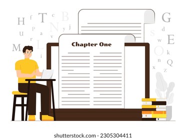 Illustration of a writer writing a story on a digital platform