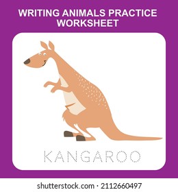 Illustration of writing animals practice worksheet. Educational printable worksheet. Exercises lettering game for kids. Vector illustration.