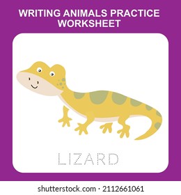 Illustration of writing animals practice worksheet. Educational printable worksheet. Exercises lettering game for kids. Vector illustration.