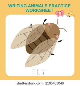 Illustration of writing insect practice worksheet. Educational printable worksheet. Exercises lettering game for kids. Vector illustration.