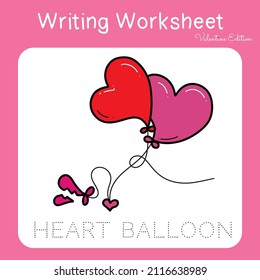 Illustration of writing practice worksheet with valentine theme. Educational printable worksheet. Exercises lettering game for kids. Vector illustration.