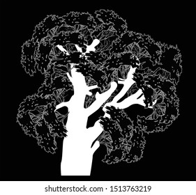 Abbildung mit großem Baum einzeln auf schwarzem Hintergrund