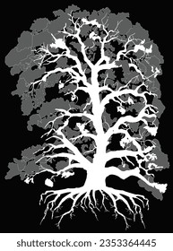 illustration wth large tree isolated on black background