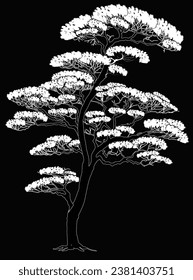 ilustración con árbol grande aislado en fondo negro