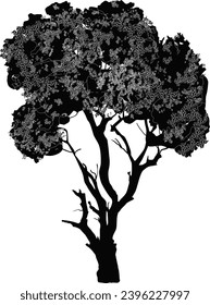 ilustración con árbol grande aislado en fondo blanco