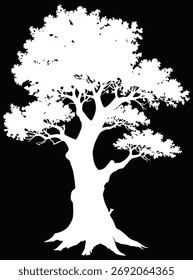 Ilustración con árbol Grande aislado sobre fondo negro