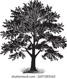 Ilustración con árbol Grande aislado sobre fondo blanco