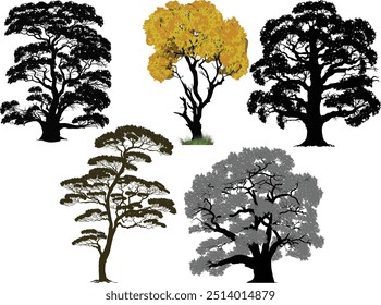 illustration wth large trees isolated on white background