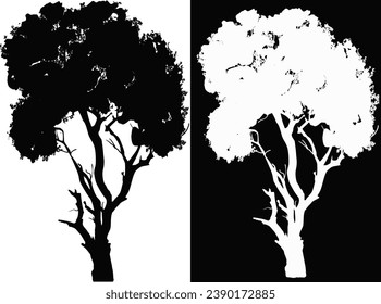 illustration wth tree isolated on black and white background