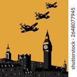an illustration of WW2 German jet fighter attack retro vintage style  