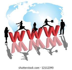 Illustration of www and map with shadows